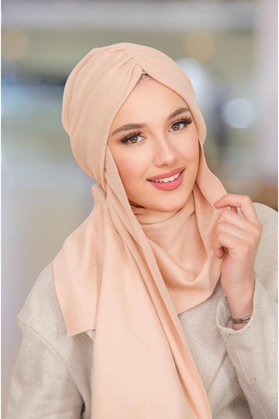 Somon Nude Serisi Kelebek Model Büzgülü Bone Şal