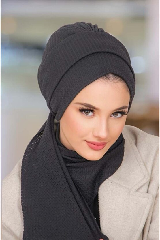 Siyah Triko Atkılı Tesettür Bone