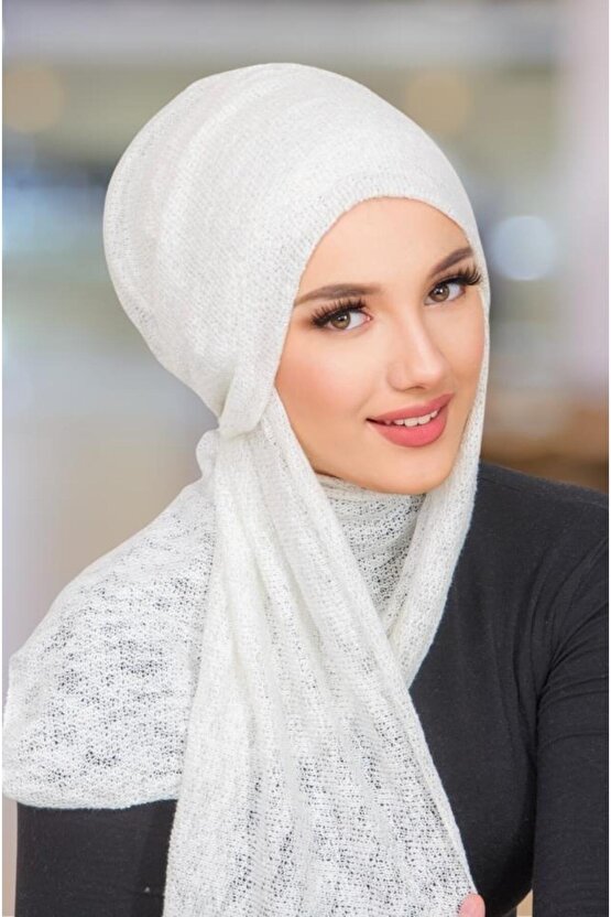 Beyaz Triko Kelebek Bone Şal