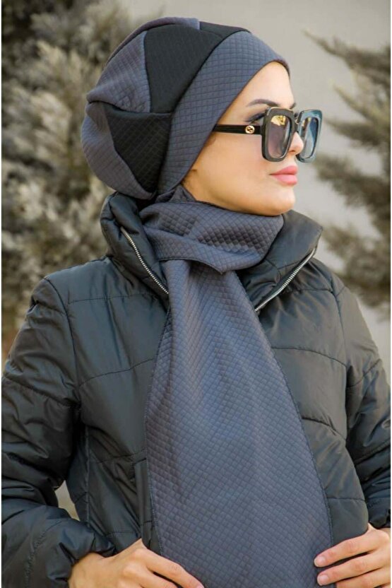 Füme Siyah Kapitone Tesettür Bere