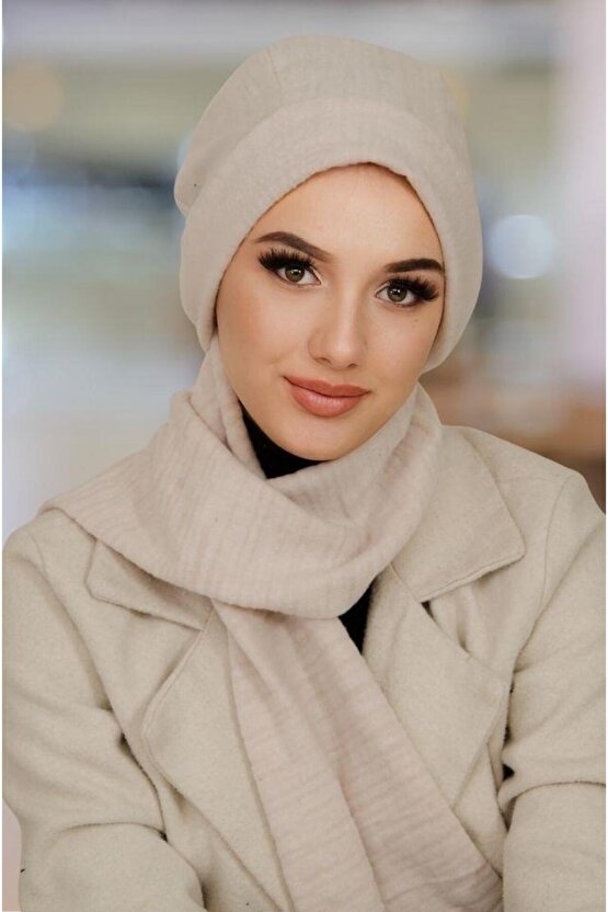 Kemik Kendinden Desenli Tesettür Bere