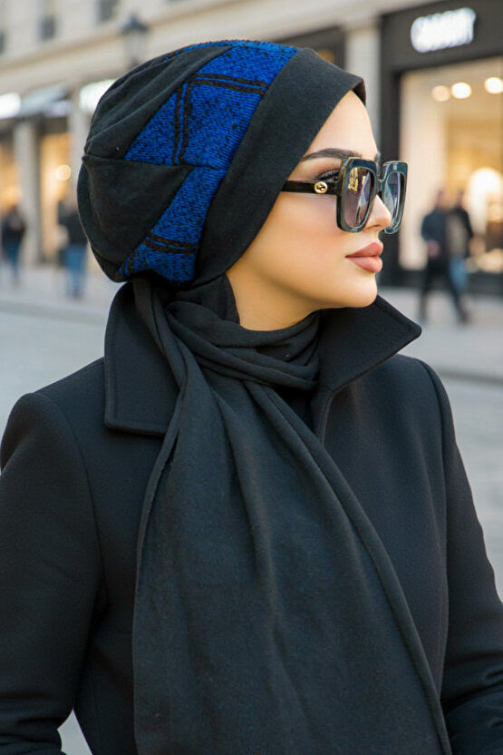 Siyah Mavi Garnili Tesettür Bere