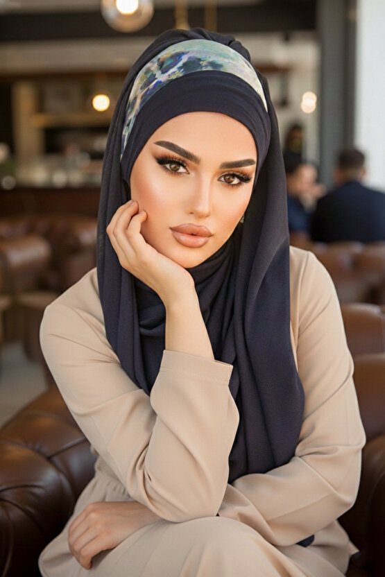 Lacivert Batik Desen Bandana Hazır Şal