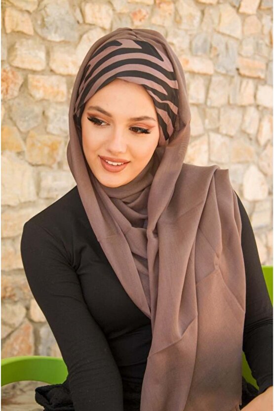 Vizon Zebra Desen Bandana Bone Şal