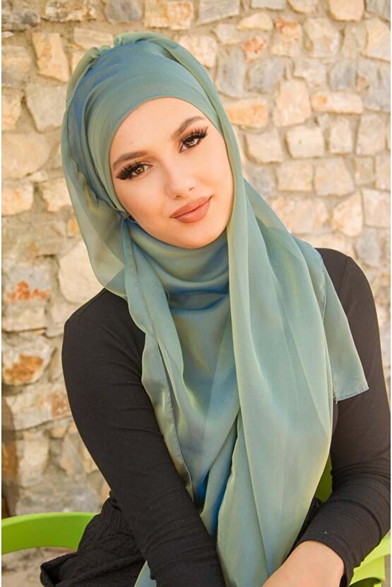 Yeşil Gold Janjan Şifon Abiye Şal