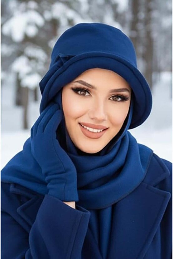 Lacivert Aksesuarlı Vintage Şapka