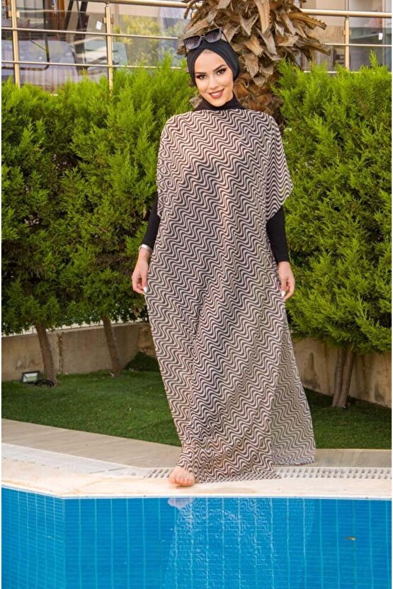 Kahve Helezon Desenli Tesettür Pareo