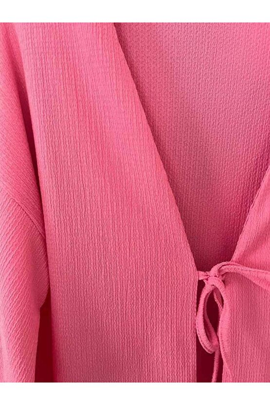 Pembe Önü Bağlamalı Kimono Tunik