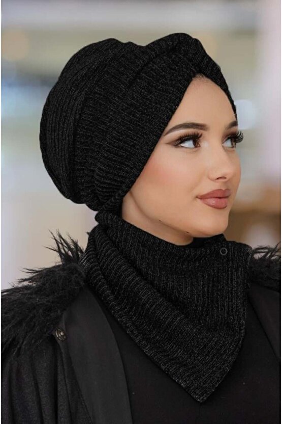 Siyah Triko Kışlık Burgu Bone Ve Etol Takım