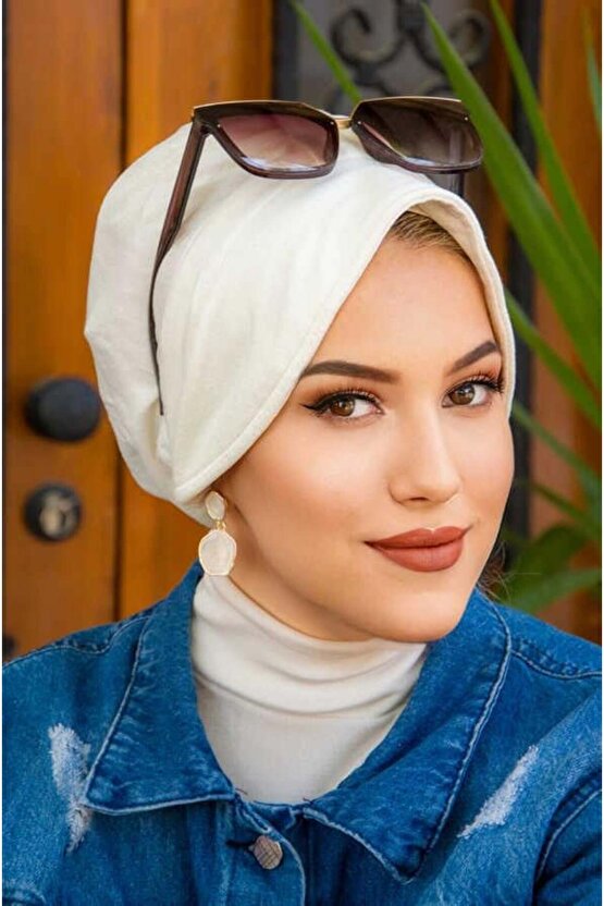 Kırık Beyaz Tesettür Şapka Bone