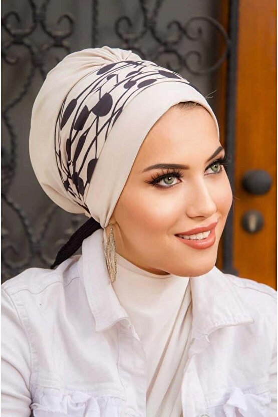 Taş Siyah Desenli Bantlı Bone