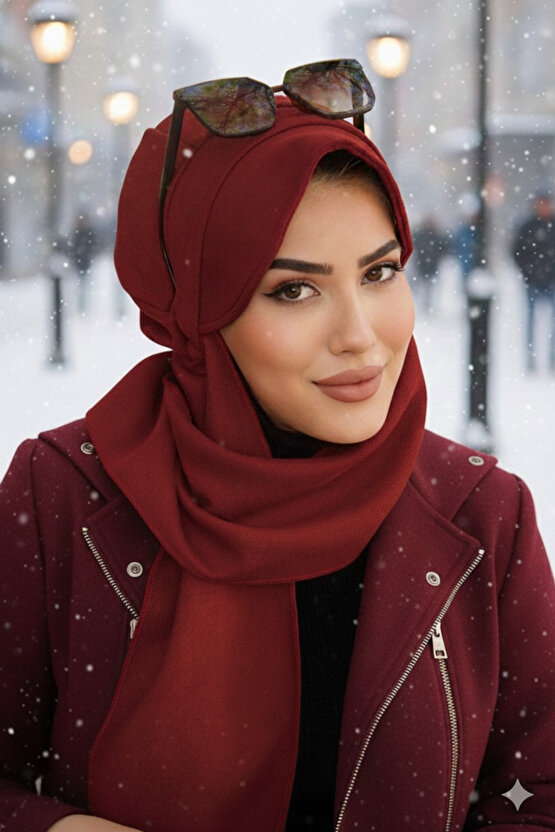 Bordo Hazır Atkılı Tesettür Şapka