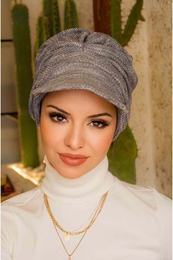 Kot Mavi Metal Detaylı Tesettür Şapka Bone