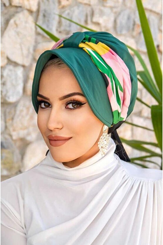 Zümrüt Geometrik Bantlı Şapka Bone