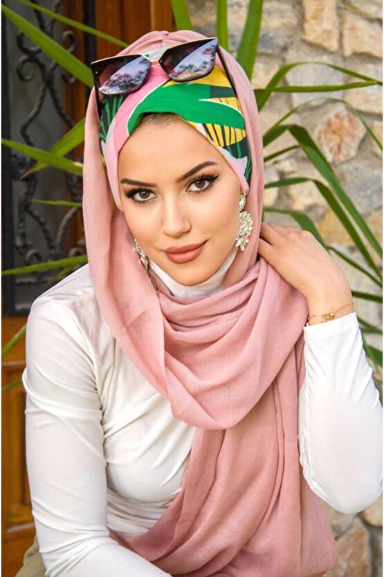 Pudra Desenli Bone Hazır Şal