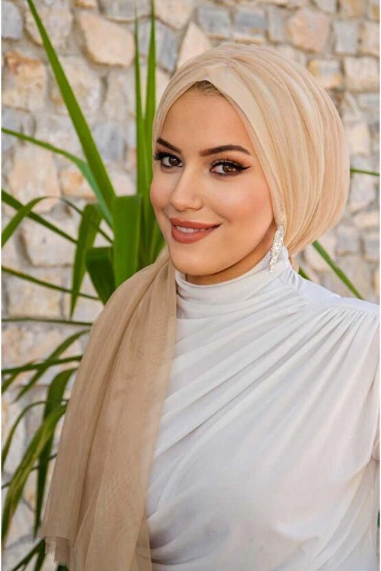 Bej Tül Büzgülü Dolama Bone