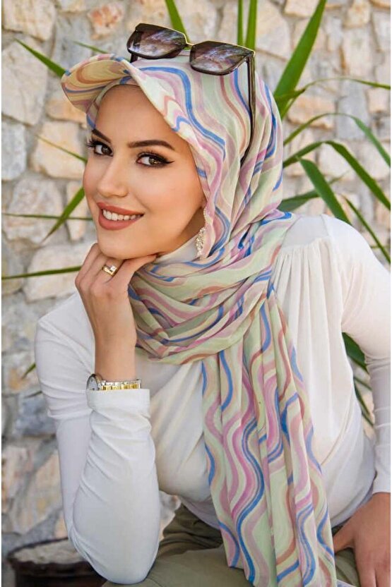 Soft Renkler Geometrik Desen Kepli Bandana Şapka Şal