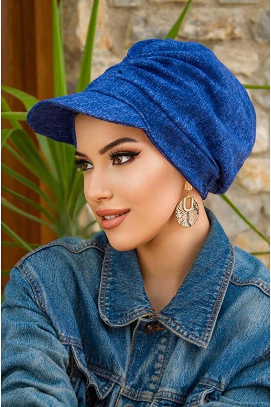 Kot Mavi Desen Tesettür Şapka Bone