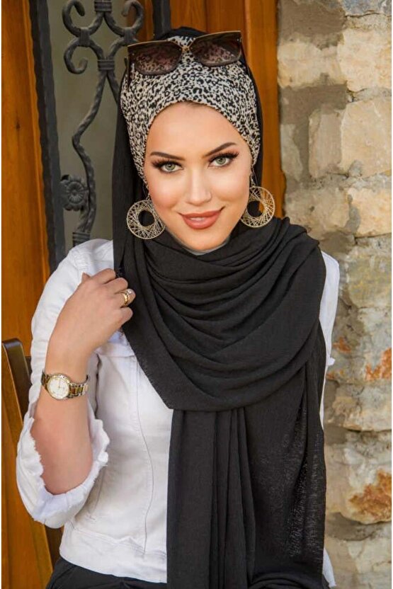 Siyah Ekru Puantiyeli Bone Hazır Şal