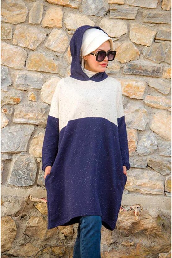 Lacivert Beyaz Spor Sweat - 10200