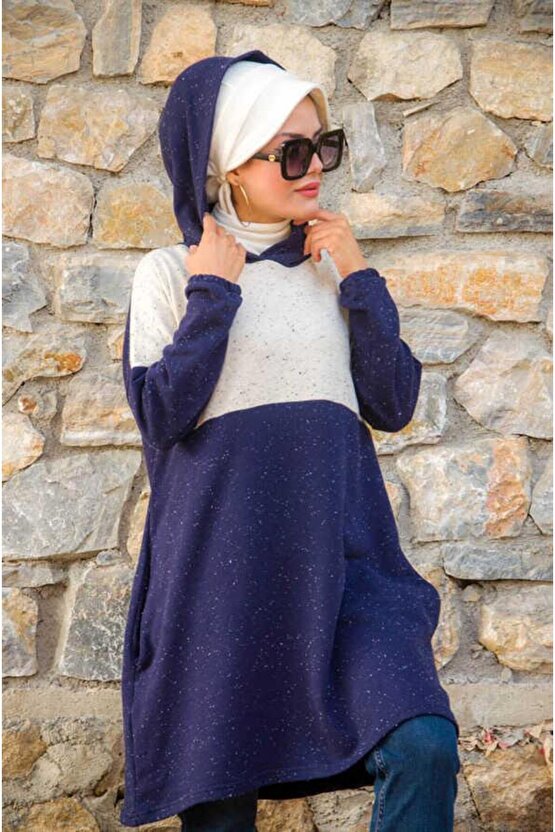 Lacivert Beyaz Spor Sweat - 10200