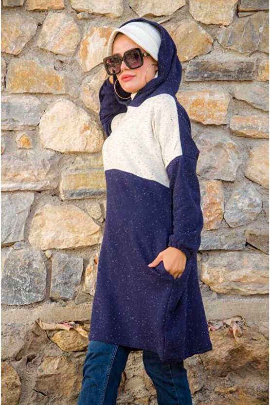 Lacivert Beyaz Spor Sweat - 10200