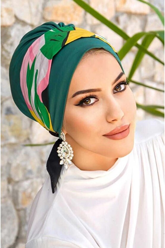 Yeşil Çok Renkli Bantlı Bone