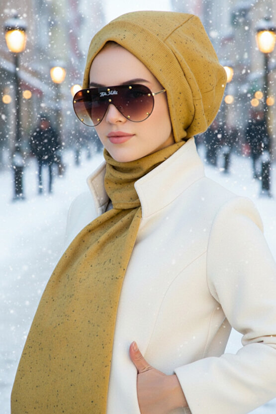 Hardal Desenli Tesettür Bere