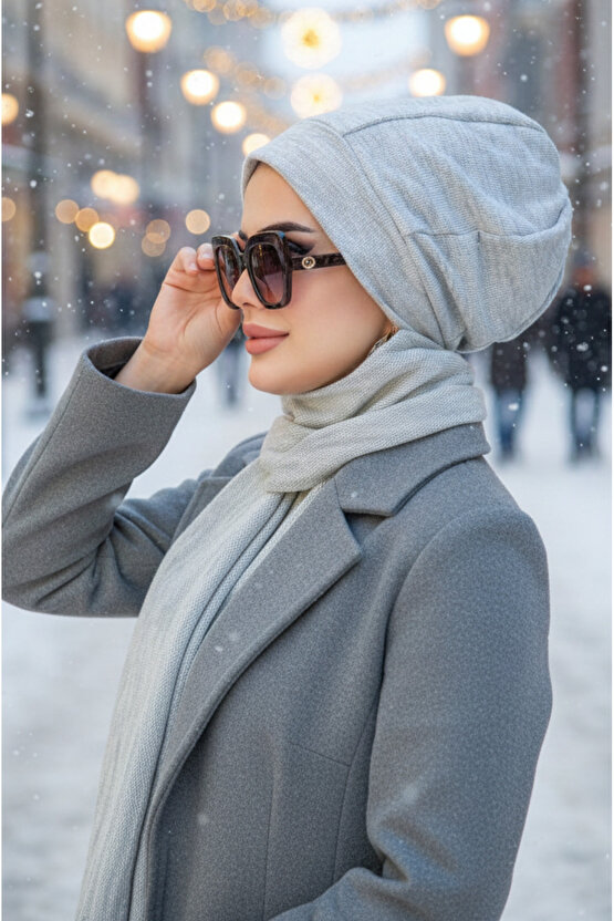 Gri Melanj Tesettür Bere