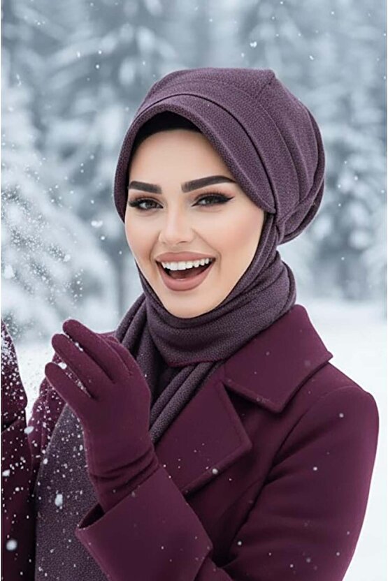 Bordo Kırçıl Desen Tesettür Şapka