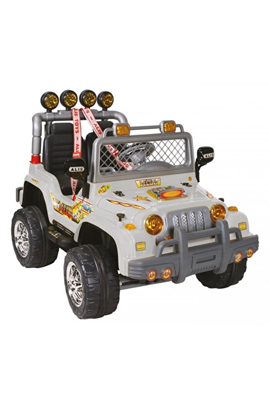 Kumandalı Çift Kişilik Mega Akülü Araba Gri - 12 Volt İki Kişilik Akülü Araba Akülü JEEP - Mega Off