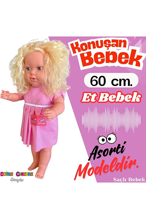 Oynar Gözlü Türkçe Konuşan Nazlı Saçlı Et Bebek 60 Cm. - Konuşabilen Bebek - Saçlı Büyük Bebek
