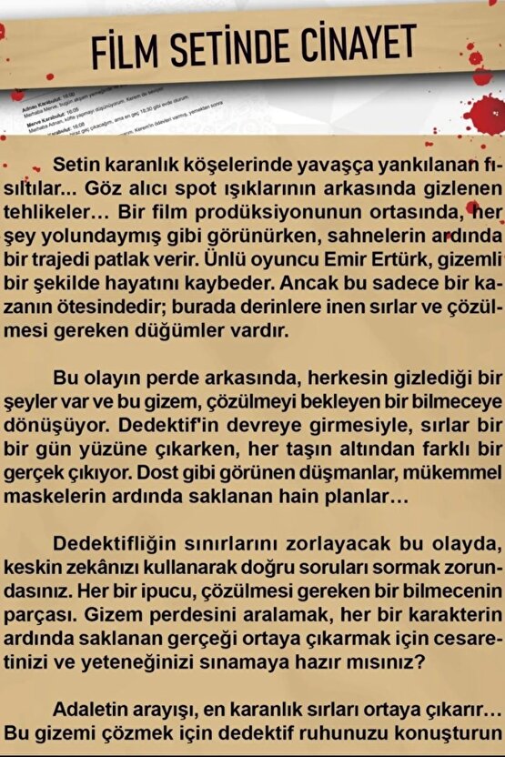 Film Setinde Cinayet Dedektif Oyunu - Dava Çözme Oyunu - Suç Çözme Oyunu - Cinayet Oyunu Cinayet Çöz