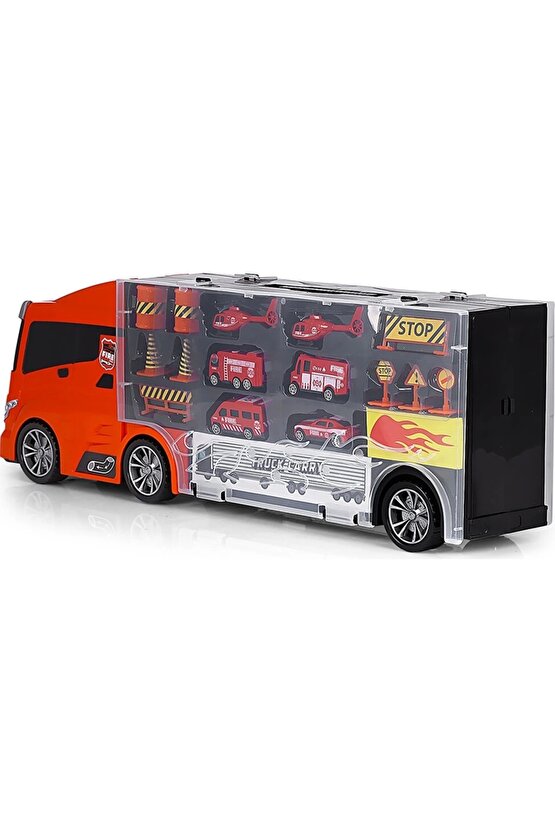 Rampalı İtfaiye Tır Seti - İtfaiye Taşıyıcı Tır - Kaydıraklı Kamyon - Araç Yol Seti - Tır Yol Seti -