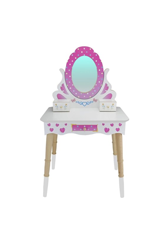 Ahşap Güzellik Masası - Makyaj Seti - Ahşap Güzellik Seti - Makyaj Masası - Kuaför Oyuncak Seti