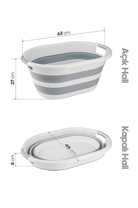 Gri Katlanır Çamaşır Sepeti (40 L.) - Katlanabilir Sepet - Çamaşırlık - Pratik Sepet 60 x 40 40 L P