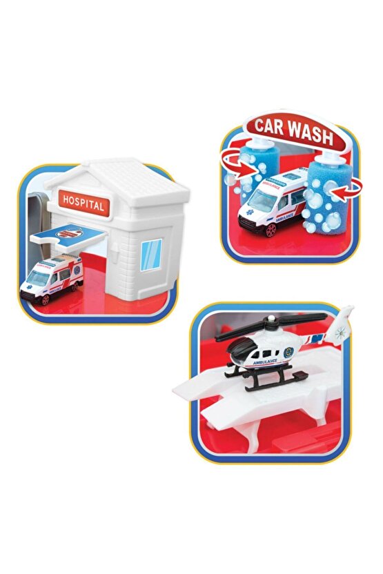 İki Katlı Hastane Garaj Seti - Otopark Seti - Araba Seti - Hotwheels Seti - Istasyon