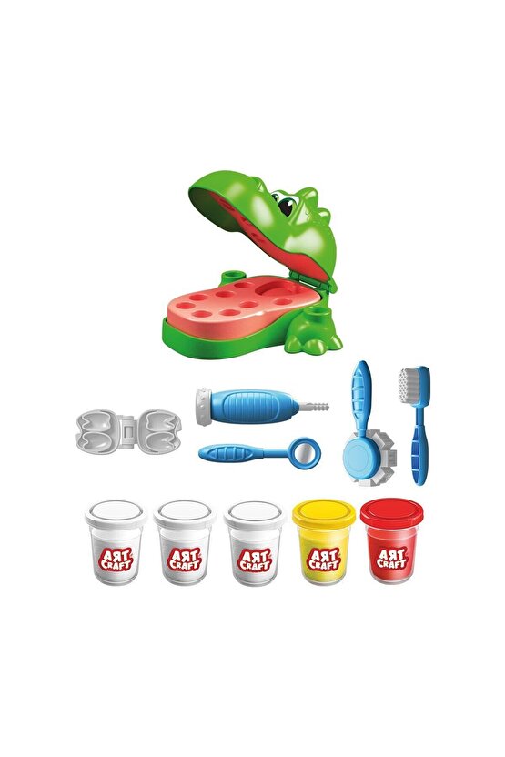 Sevimli Oyuncak Dişçi Dino Oyun Hamuru Set + Diş Doktor Aksesuarları Oyuncakları