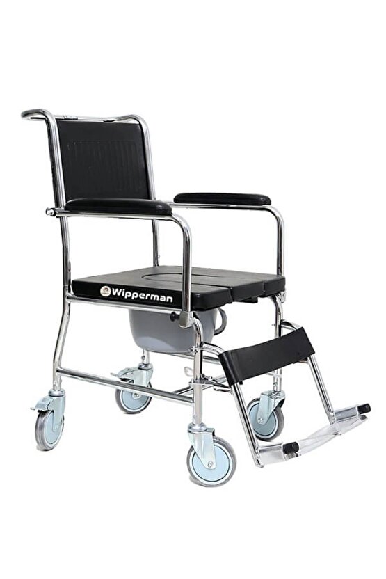 DOLGU ÖN VE ARKA TEKERLİKLİ TUVALET SANDALYESİ