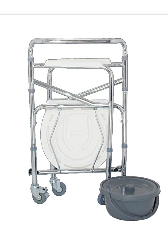 Tekerlekli Katlanabilir Klozet Yükseltici Ithal Alüminyum Gövde Hasta Tuvaleti Sandalyesi Komot