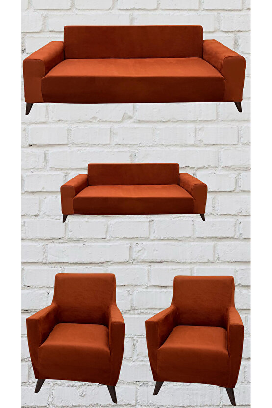 3+2+1+1 İtalyan Süet Koltuk Örtüsü (KİREMİT RENK)