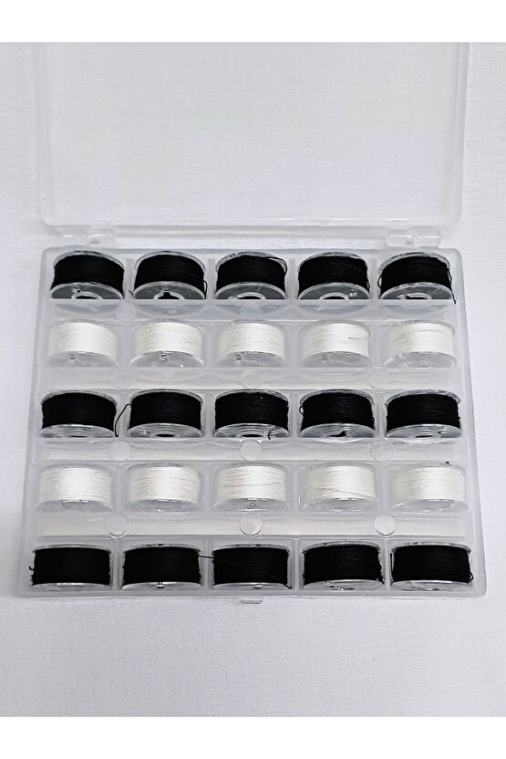 Ev Tipi Aile Dikiş Makinası 25 Siyah Beyaz İplikli Masura ve Saklama Kutusu