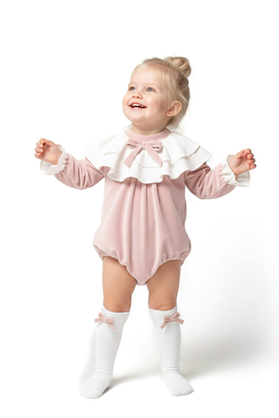 Kız Bebek Romper Kız Çocuk Romper Kadife Doğum Günü Parti Düğün Elbise Fiyonk Uzun Kol Romper