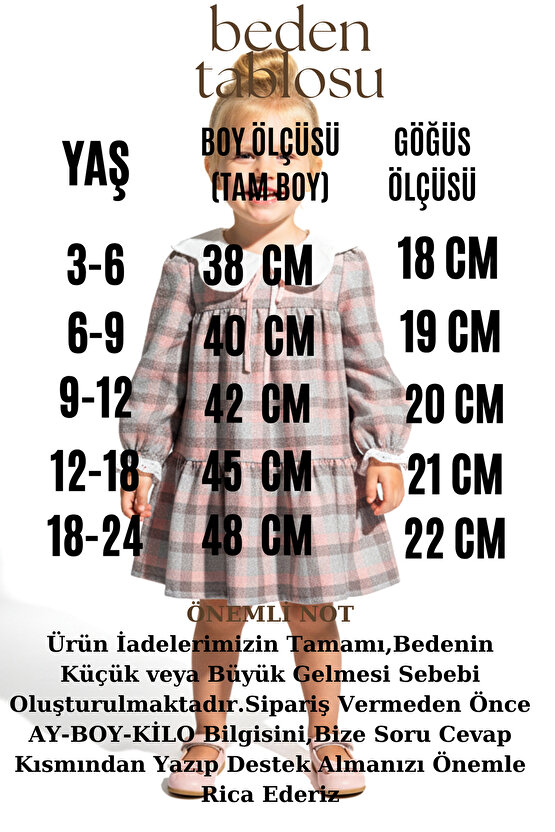 Kız Bebek Elbise Kız Çocuk Elbise Yakalı Doğum Günü Parti Düğün Özel Gün Uzun Kol Astarlı Kurdela