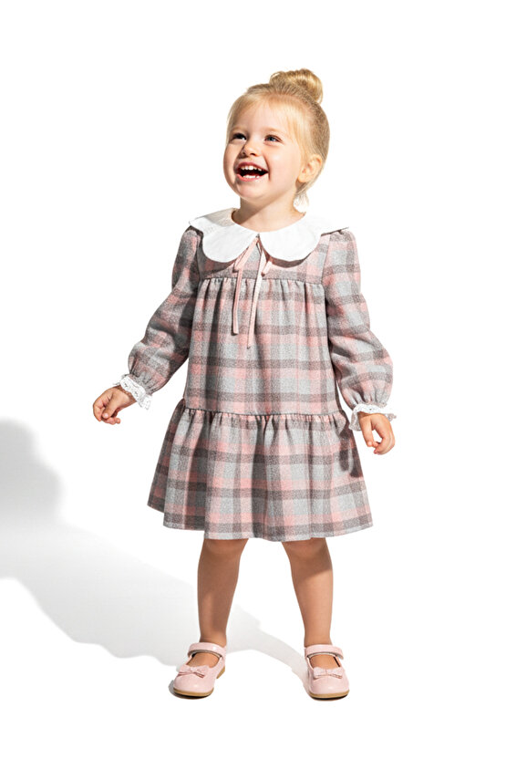 Kız Bebek Elbise Kız Çocuk Elbise Yakalı Doğum Günü Parti Düğün Özel Gün Uzun Kol Astarlı Kurdela