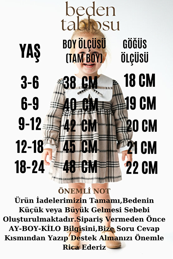 Kız Bebek Elbise Kız Çocuk Elbise Yakalı Doğum Günü Parti Düğün Özel Gün Uzun Kol Astarlı Kurdela