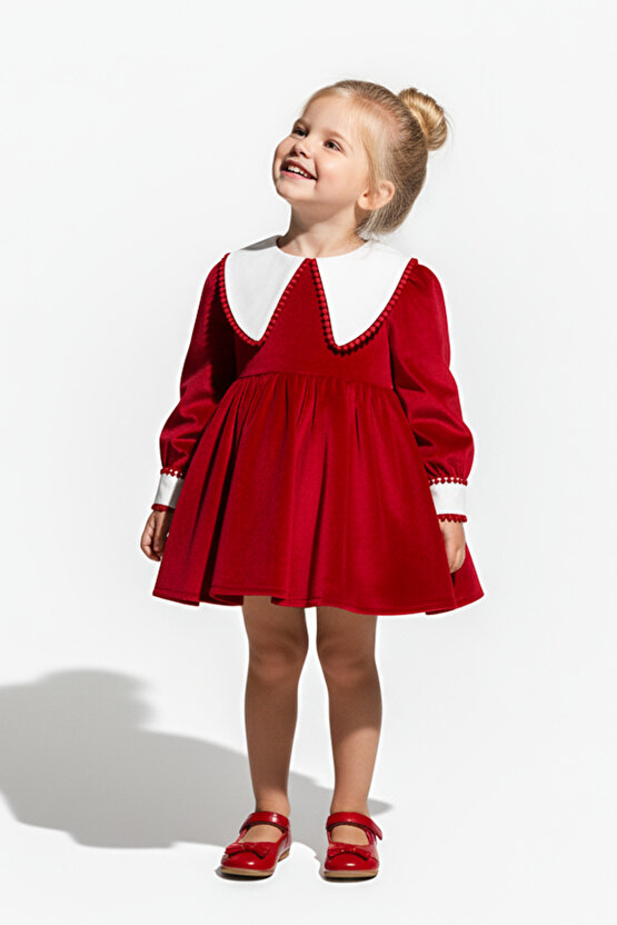 Kız Bebek Elbise Kız Çocuk Elbise Kadife Doğum Günü Parti Düğün Özel Gün Uzun Kol Astarlı Kurdela