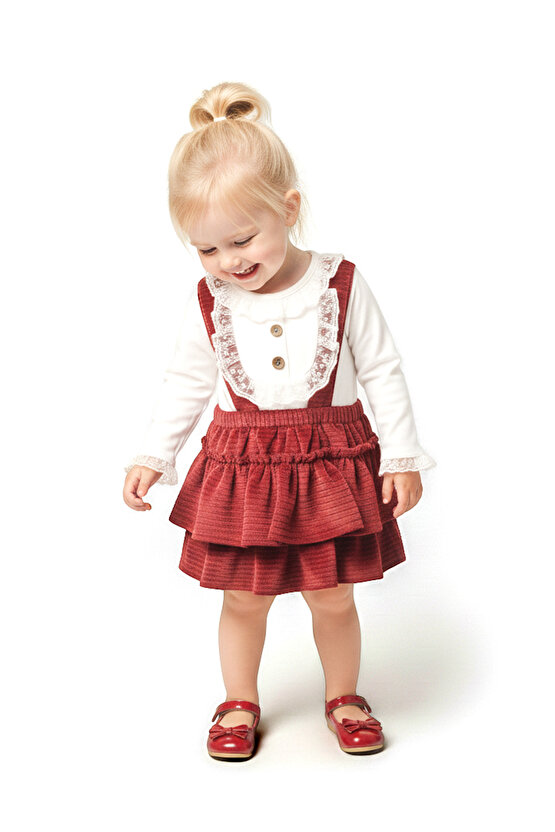 Kız Bebek Kız Çocuk Doğum Günü Parti Düğün Kadife Salopet Slopet Dantelli Uzun Kol Salopet