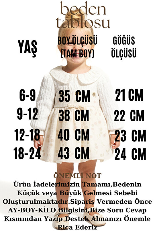 Kız Bebek Elbise Kız Çocuk Elbise Yakalı Doğum Günü Parti Düğün Özel Gün Uzun Kol Astarlı Puanlı