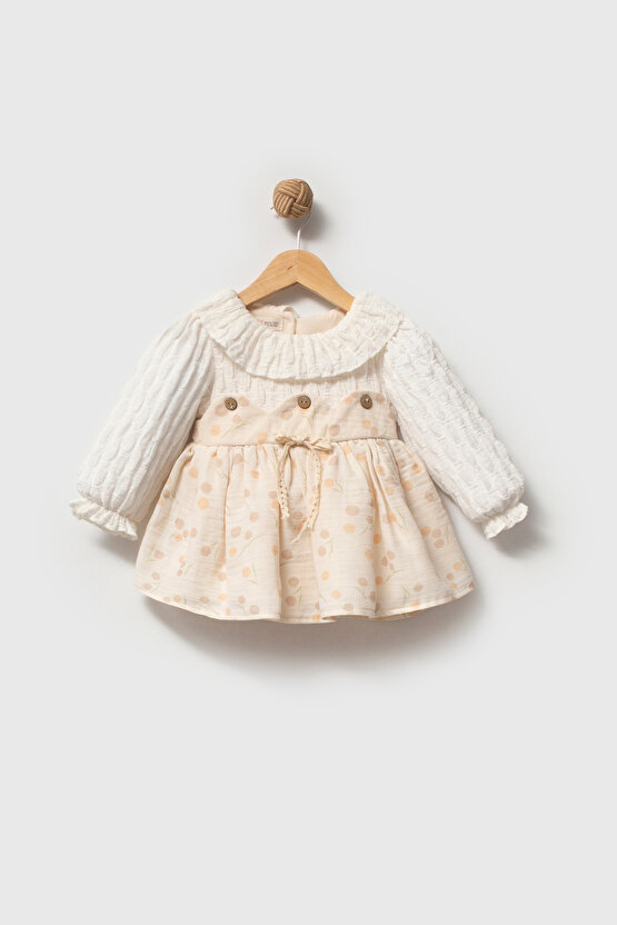 Kız Bebek Elbise Kız Çocuk Elbise Yakalı Doğum Günü Parti Düğün Özel Gün Uzun Kol Astarlı Puanlı